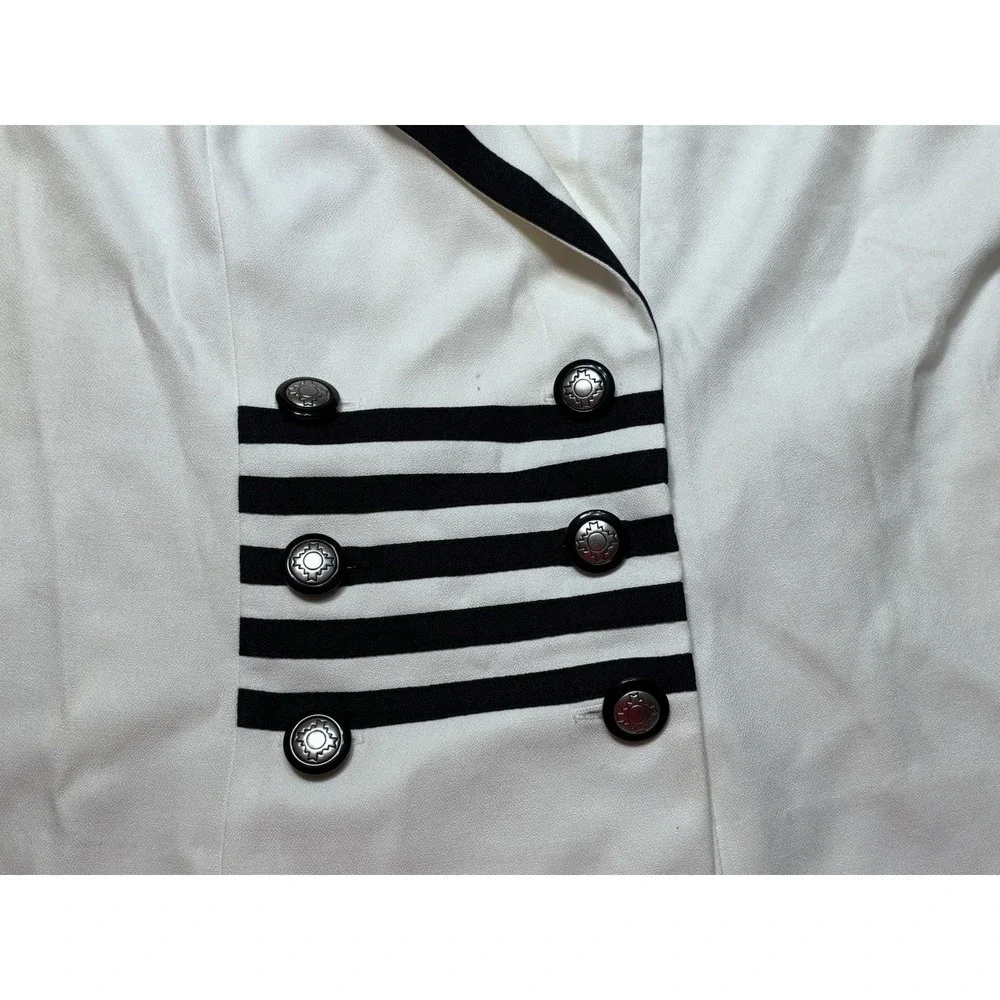 Vintage 80s VIRGO II Nautical Blouse Women 10 White Black Military Button USA‎